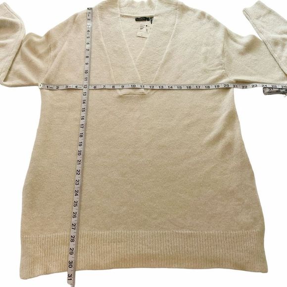 RDI Sweater Tunic V-Neck Cream Pearl Essence Side Slits Oversized Women Small - Picture 5 of 10